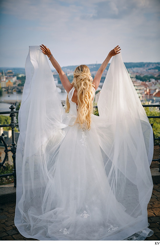 Angelic Bride & her Veil overlooking Prague
