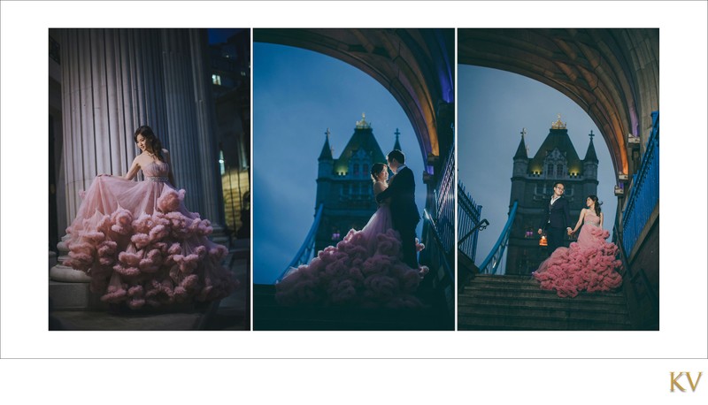 Night portraits pre weddings London Tower Bridge