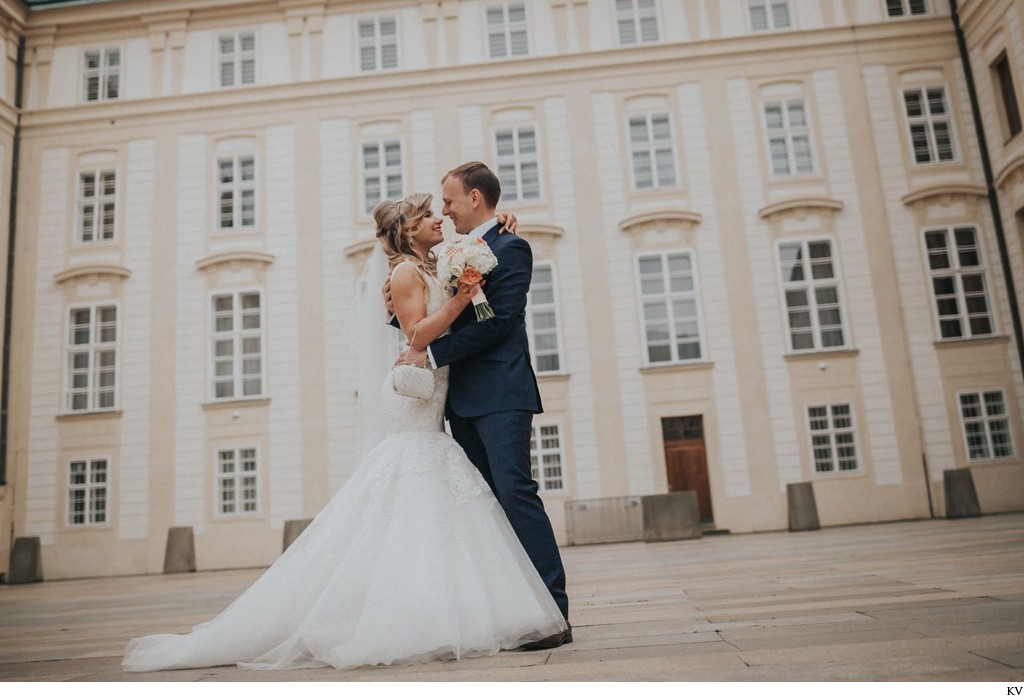 Gorgeous bride & groom at Prague Castle