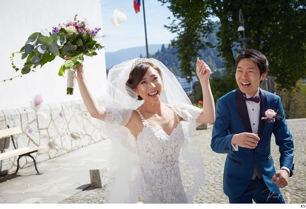 The happy bride & groom Bled, Slovenia weddings