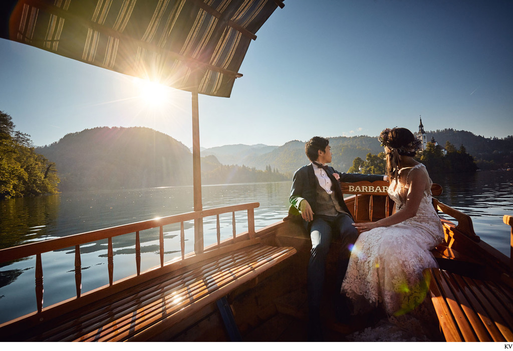 Lake Bled wedding I boat ride Golden Light Hour