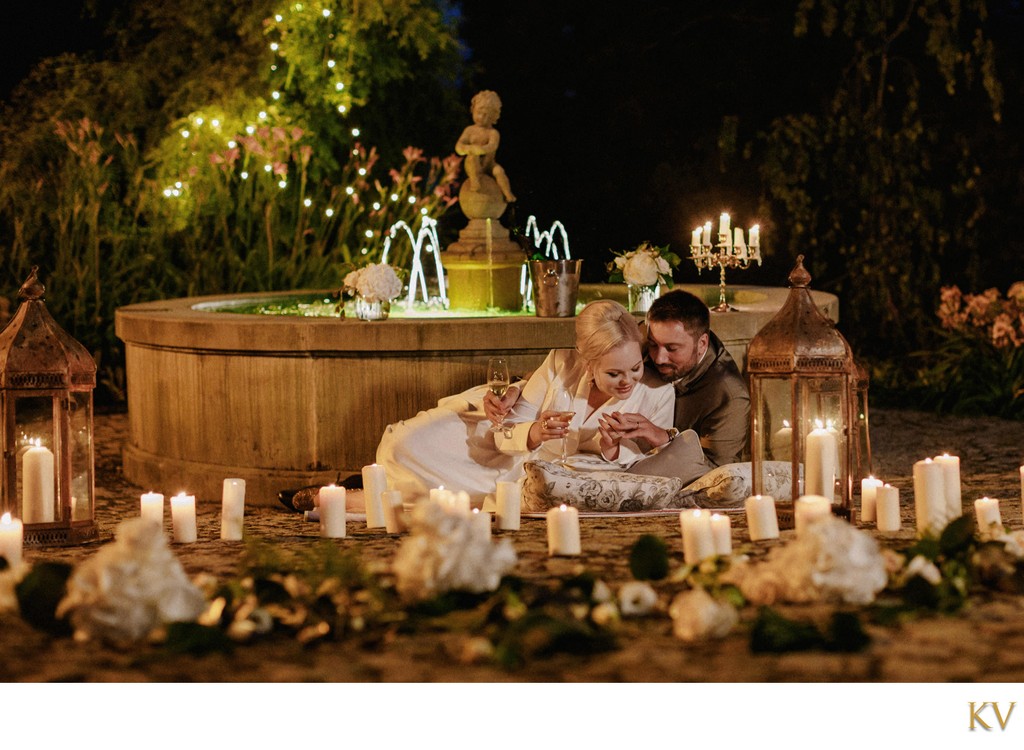 Chateau Mcely luxury wedding: A&M at the fountain 