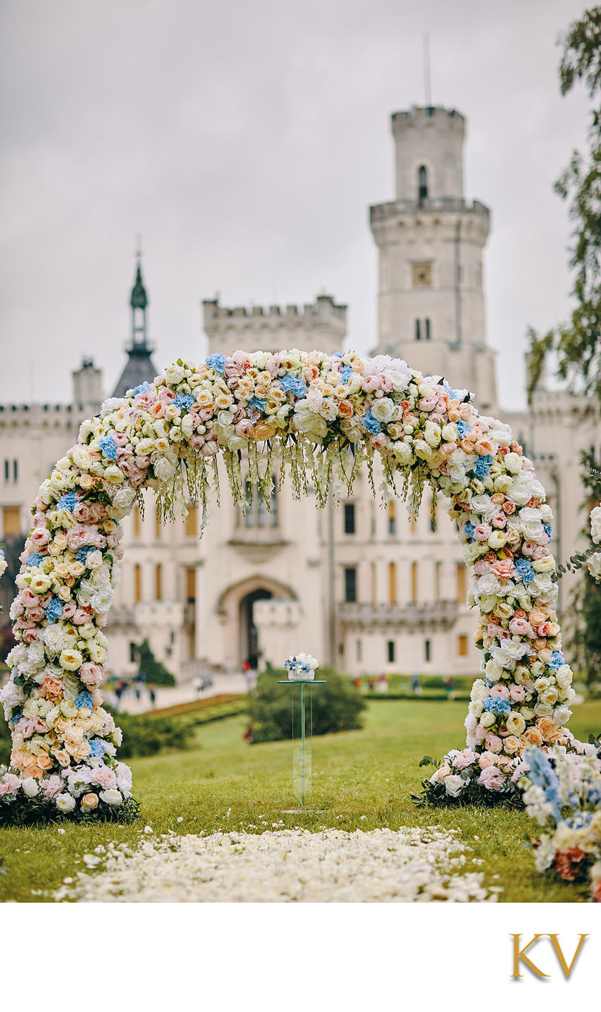 Castle Hluboka luxury outdoor wedding day photo