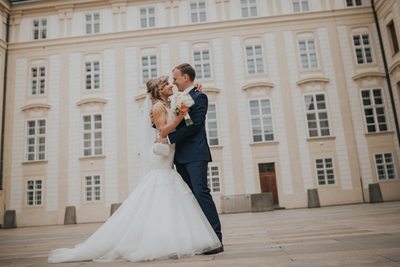 Gorgeous bride & groom at Prague Castle