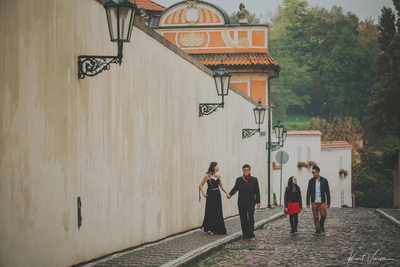 family walking through Novy Svet 