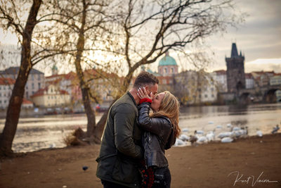 A second kiss after agreeing to marry in Prague