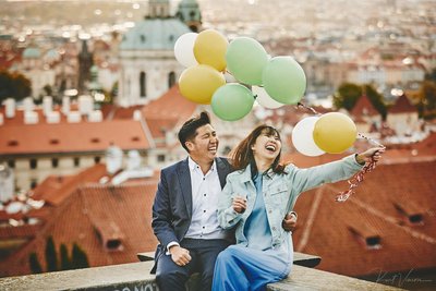 She said Yes! Celebrating their love above Prague!