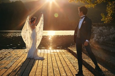 Bride posing like an Angel Lake Bled weddings