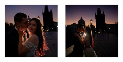 Turkish bride & groom Charles Bridge at sunrise
