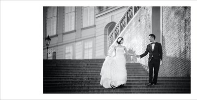walking his bride down the castle steps S&S