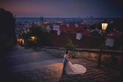 overlooking Prague at night