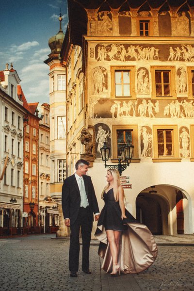 Gorgeous couple wedding anniversary Golden Light Prague