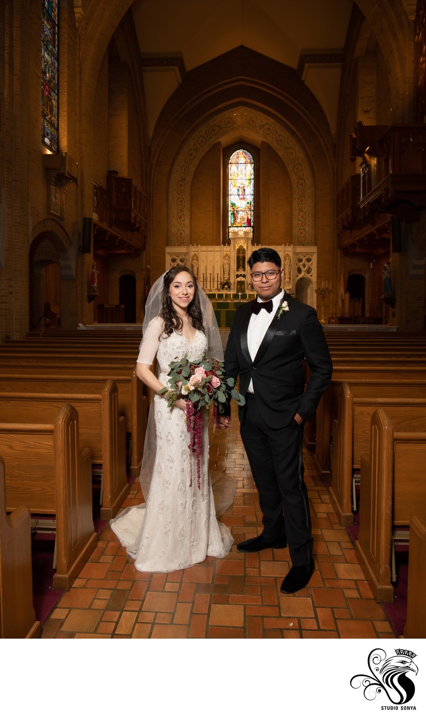 Bride and Groom at Our Lady of Grace Catholic Church in Greensboro