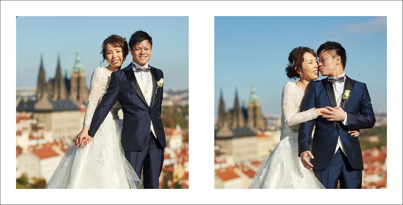 The happy Japanese newlyweds above Prague