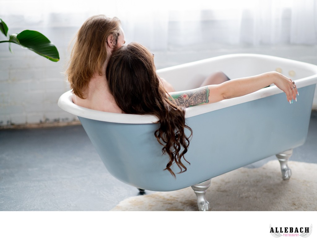 Couples Boudoir Bath Scene at Allebach Photography
