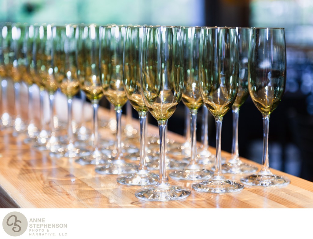 Rows of champagne flutes