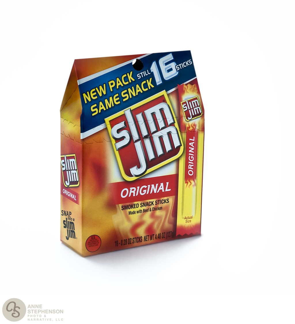 Box of Original Slim Jim brand snack sticks on white