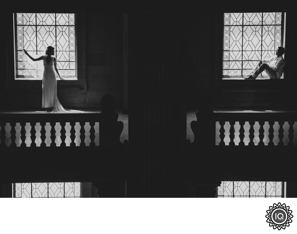 Black and White Image of Bride and Groom