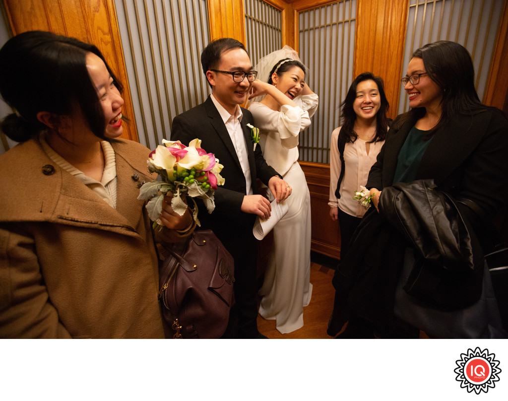 Couple with Guests at SF City Hall Elevator