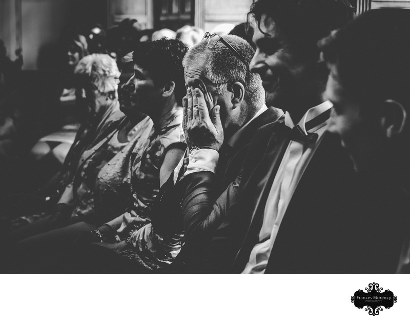 Grooms Father Cries at Ceremony:  Black and White Photographer