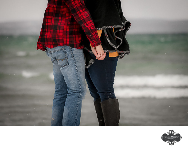 Georgian Bay Engagement Photo by the Water in Winter