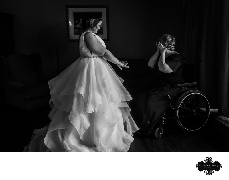 Mom in Wheelchair:  Black and White Wedding Photographer