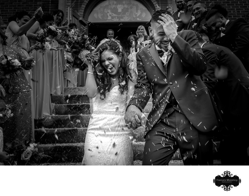 Greek Ceremony Exit:  Black and White Wedding Photographer