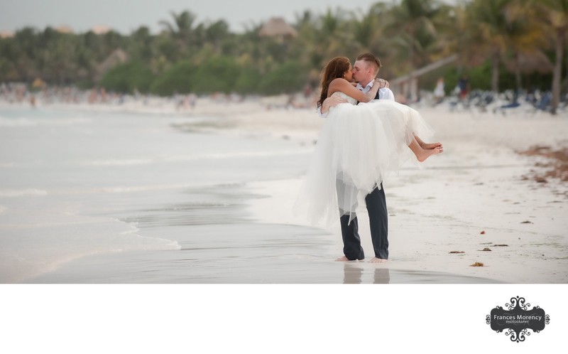 Groom Carrying Bride:  Mexico Destination Wedding