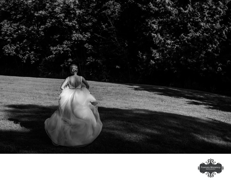 Bride Running in Ballgown:  Millcroft Inn Wedding Photographer