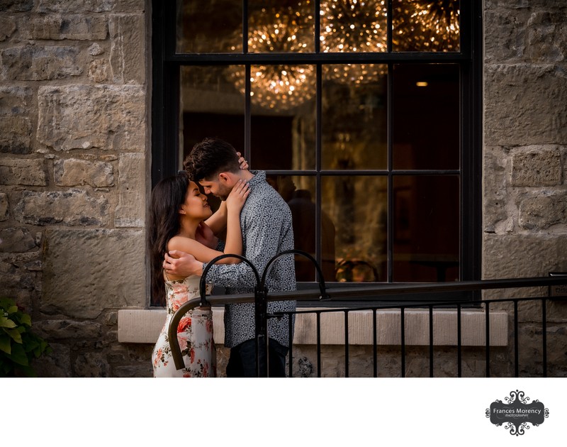 Couple with Chandelier:  Elora Gorge Engagement Photo