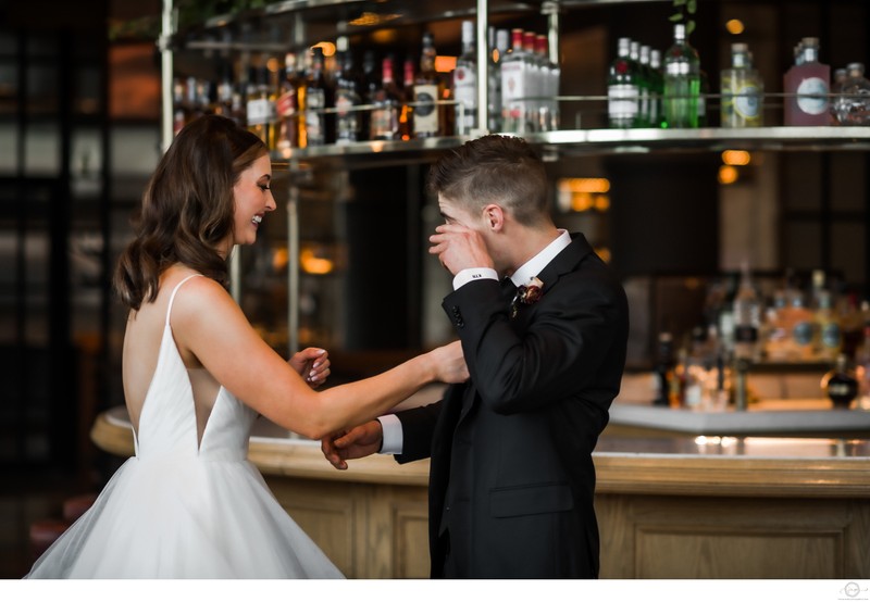 Groom Cries at First Look:  Broadview Hotel Wedding Photo