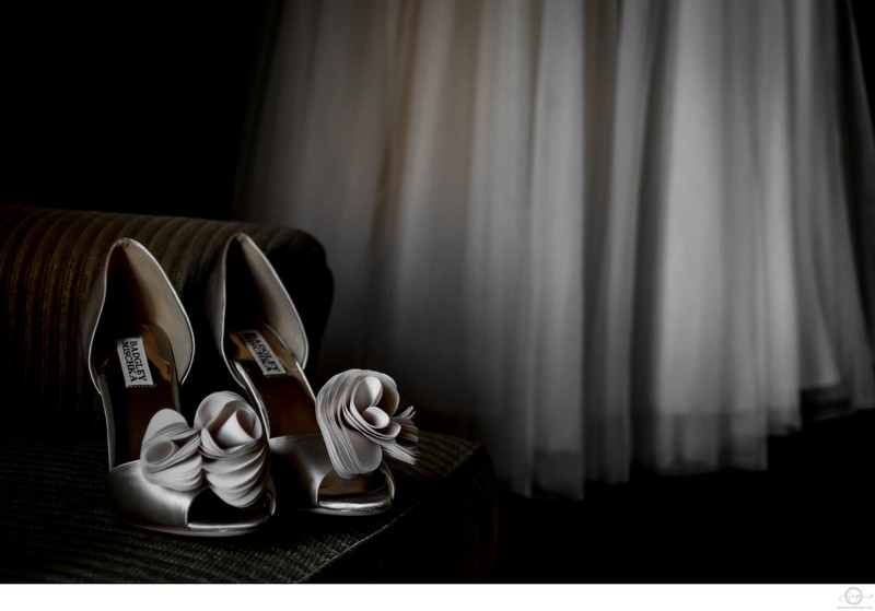 Manolo Wedding Shoes with Dress:  Barrie Wedding Photographer