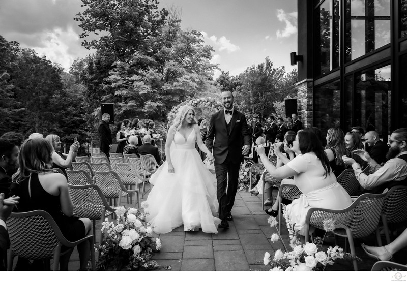 Bride Groom Exit:  Alpine Ski Club Wedding Photographer