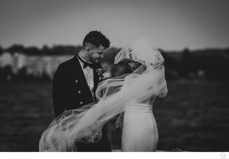 Bride Managing Veil on Windy Day:  Owen Sound Wedding