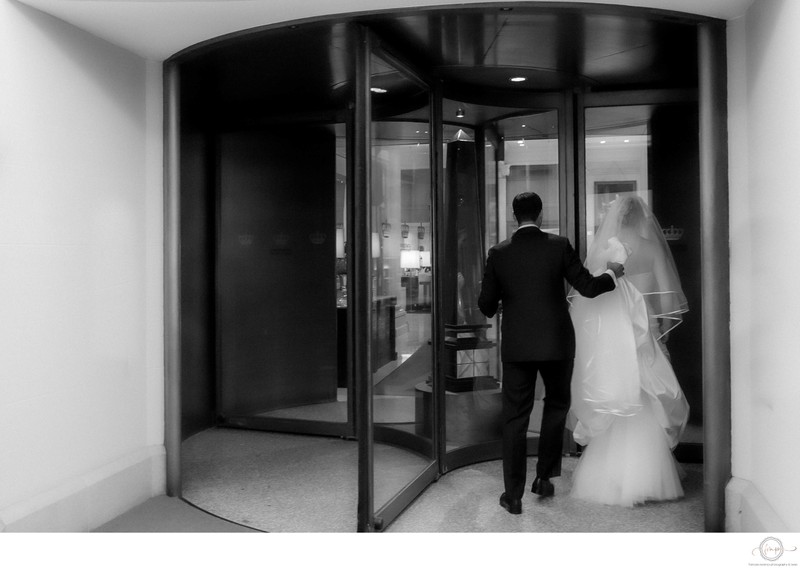 Bride Groom Walking Into Omni King Edward Hotel Toronto