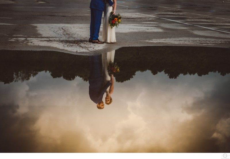 Reflection in Puddle at Owen Sound Wedding