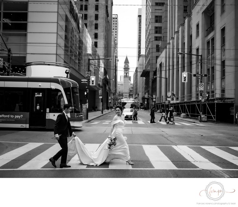 Toronto Intersection Photo with Wedding Couple