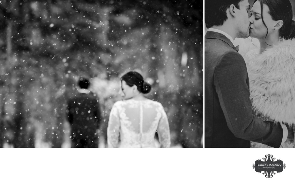 Bride Groom with Snow:  Gibson Centre Wedding Photographer