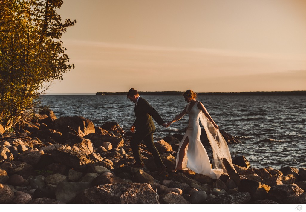 Bride Groom at Sunset on the Beach:  Barrie Wedding Photo