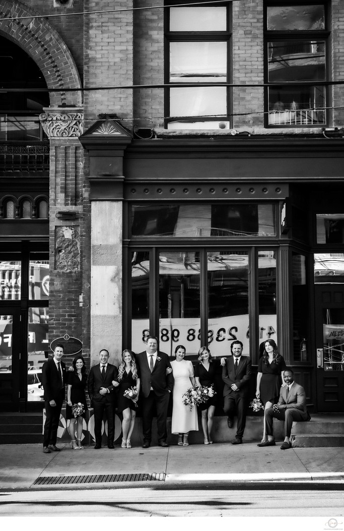 Wedding Party Photo in Front of Toronto Hotel