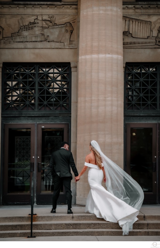 Interracial Couple Entering Liuna Station Wedding