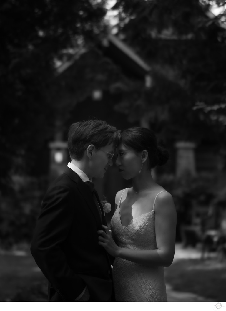 Bride and Groom First Look at Lakefront Cottage