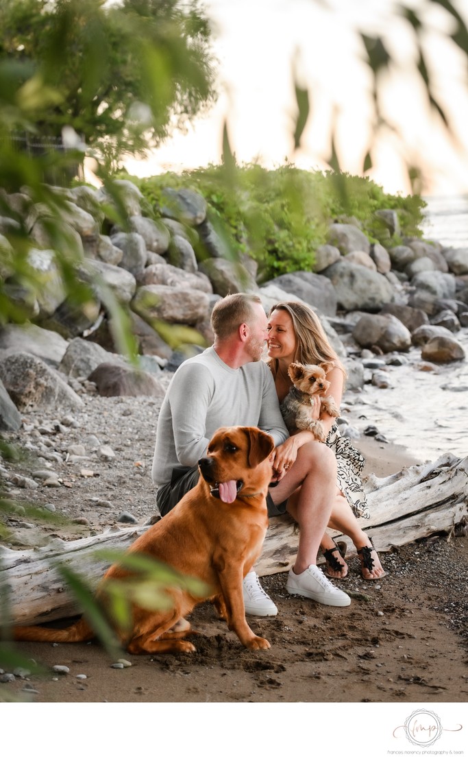 Beach Engagement Photos with Two Dogs