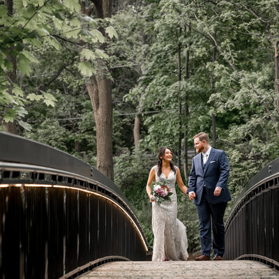 Ancaster Mill Wedding Photo on Bridge