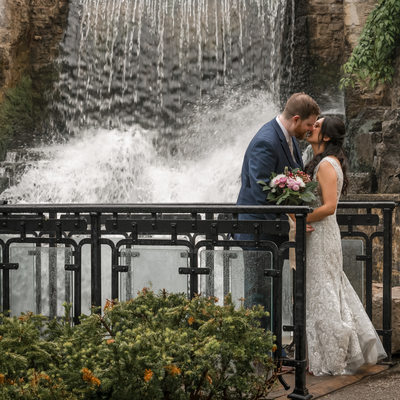 Ancaster Mill Wedding Photo with Waterfall Backdrop