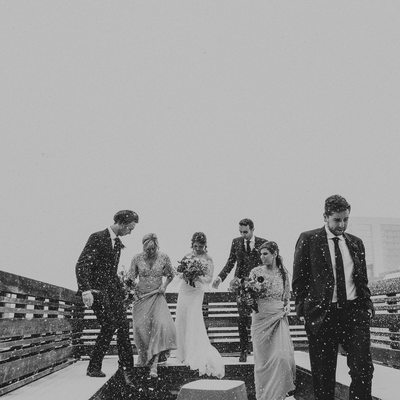 Wedding Party in Snow:  Black and White Photographer
