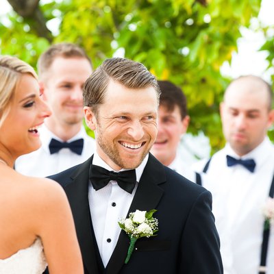 Groom Laughing During Ceremony:  Destination Wedding 