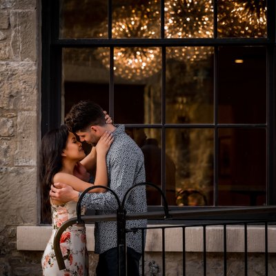 Couple with Chandelier:  Elora Gorge Engagement Photo