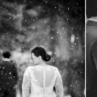 Bride Groom with Snow:  Gibson Centre Wedding Photographer