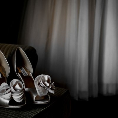 Manolo Wedding Shoes with Dress:  Barrie Wedding Photographer
